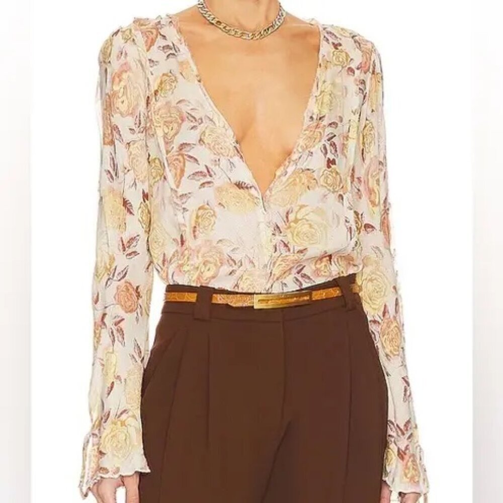 NWT Free People everything’s rosy bodysuit in tea combo ivory